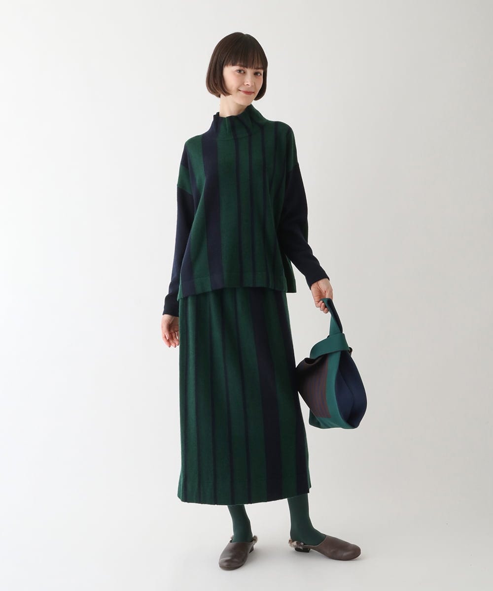 RBGAV01390 HIROKO BIS(ヒロコ ビス) アシンメトリーストライプタイトスカート グリーン
