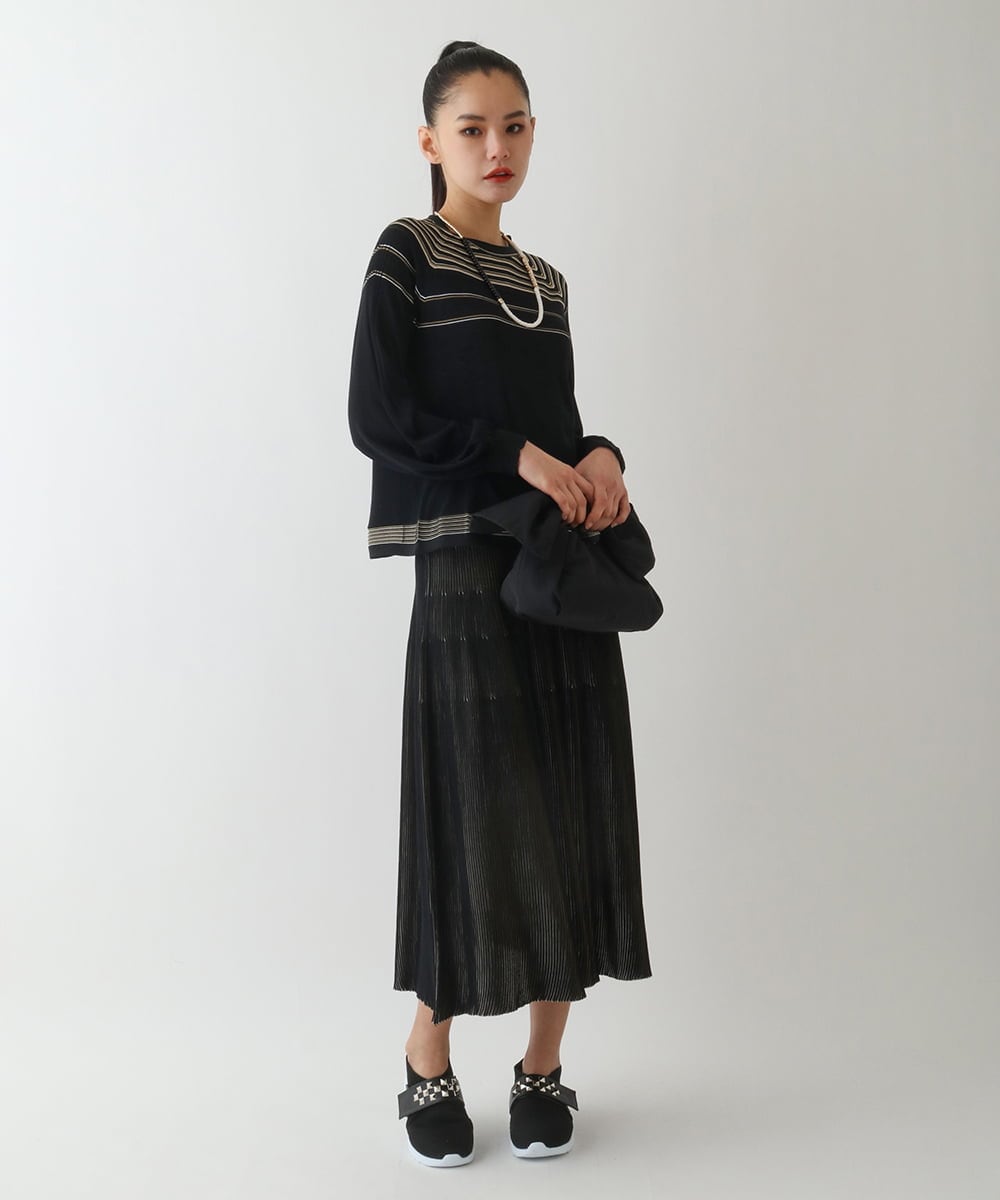 RBGDA02270 HIROKO BIS(ヒロコ ビス) ガーター編みボーダーデザインスカート ブルー