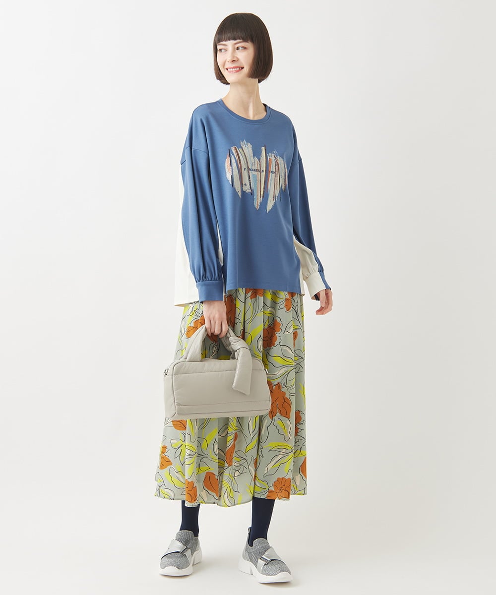 RBHAC11290 HIROKO BIS(ヒロコ ビス) フラワープリントギャザーフレアスカート /洗濯機で洗える グリーン