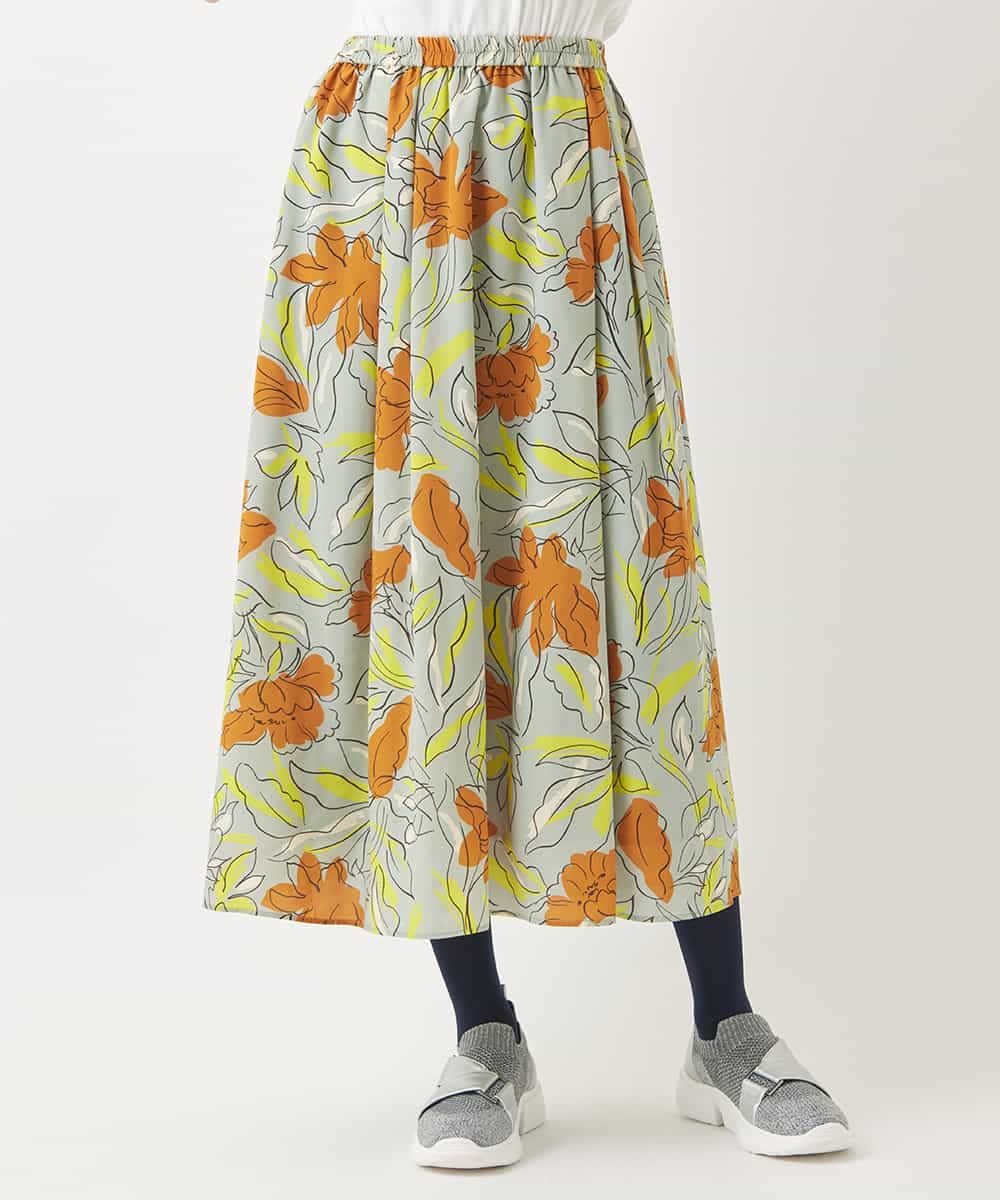 RBHAC11290 HIROKO BIS(ヒロコ ビス) フラワープリントギャザーフレアスカート /洗濯機で洗える グリーン