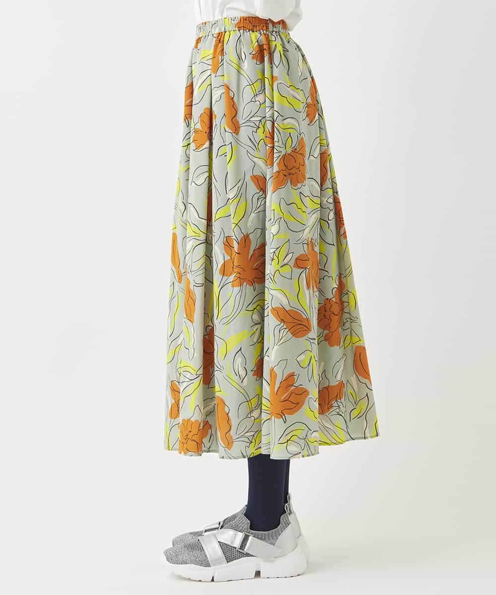 RBHAC11290 HIROKO BIS(ヒロコ ビス) フラワープリントギャザーフレアスカート /洗濯機で洗える グリーン