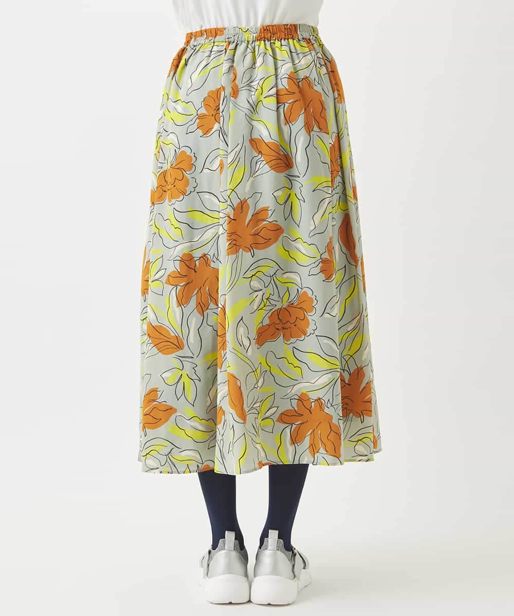 RBHAC11290 HIROKO BIS(ヒロコ ビス) フラワープリントギャザーフレアスカート /洗濯機で洗える グリーン