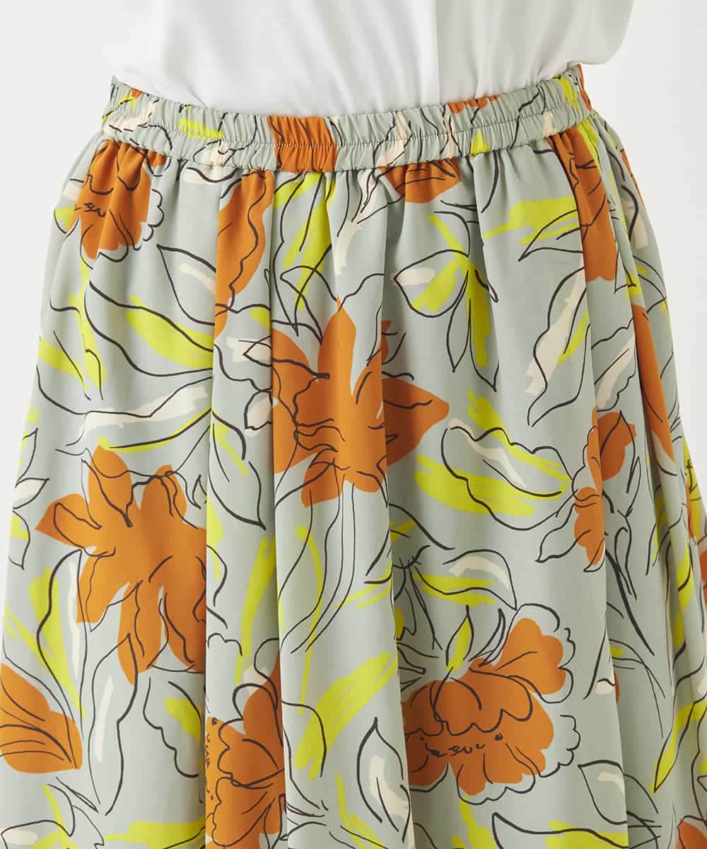 RBHAC11290 HIROKO BIS(ヒロコ ビス) フラワープリントギャザーフレアスカート /洗濯機で洗える グリーン