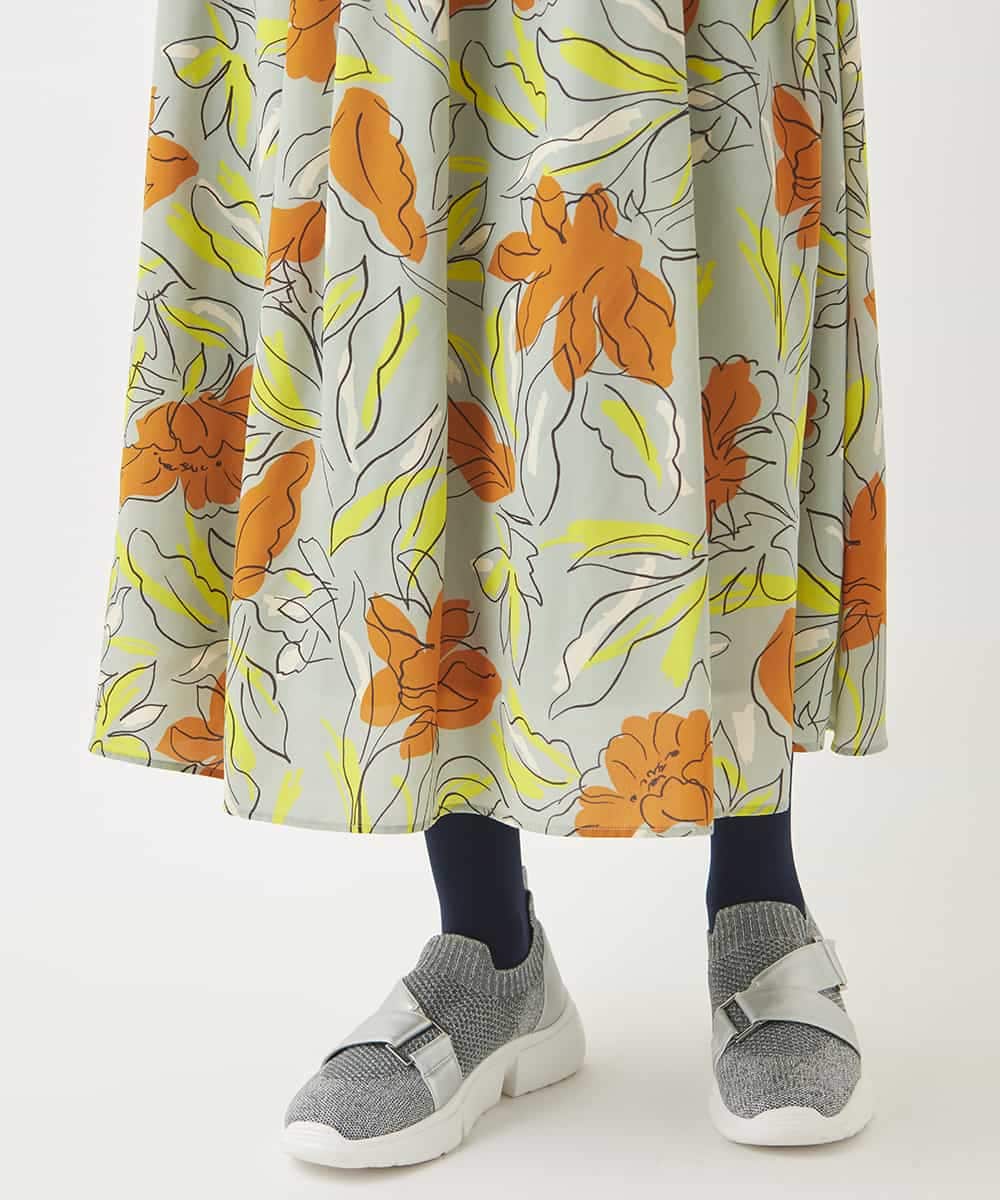 RBHAC11290 HIROKO BIS(ヒロコ ビス) フラワープリントギャザーフレアスカート /洗濯機で洗える グリーン