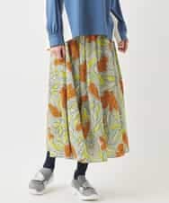 RBHAC11290 HIROKO BIS(ヒロコ ビス) フラワープリントギャザーフレアスカート /洗濯機で洗える グリーン