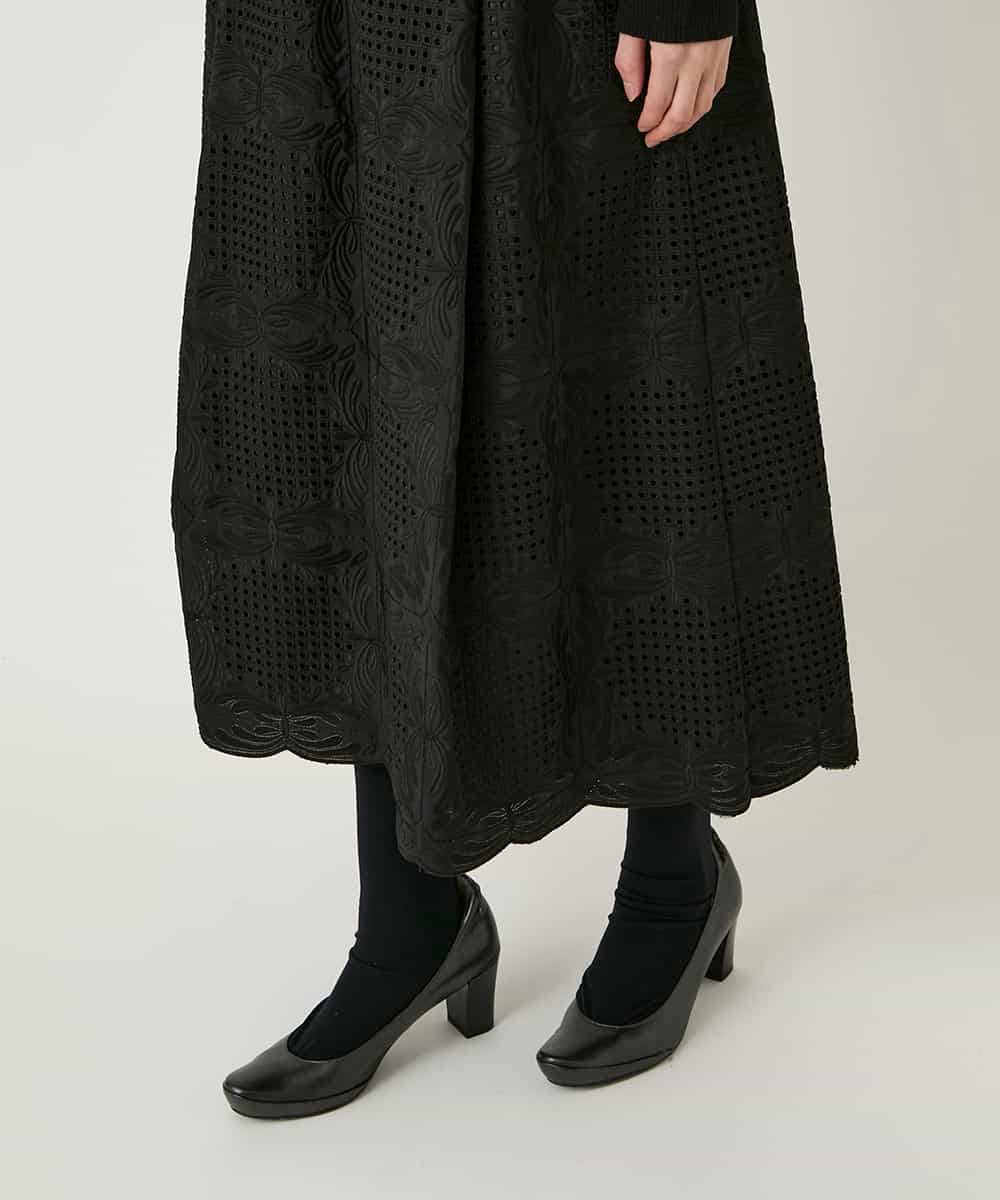 RBHAF50390 HIROKO BIS(ヒロコ ビス) 【先行予約】モチーフレースデザインスカート ブラック