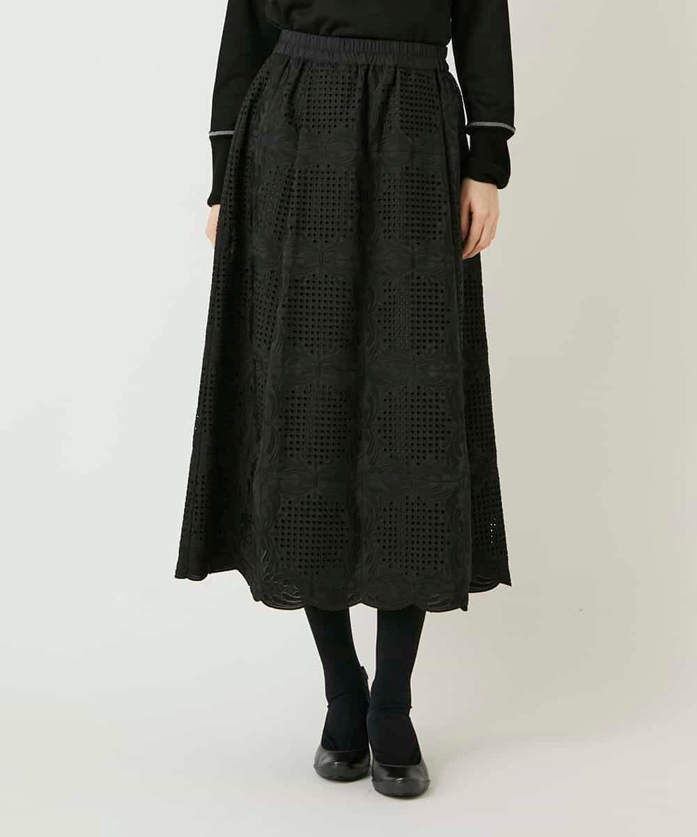 RBHAF50390 HIROKO BIS(ヒロコ ビス) 【先行予約】モチーフレースデザインスカート ブラック