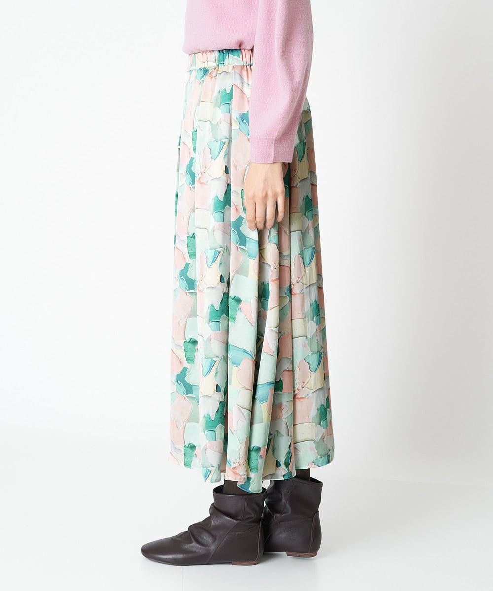 RBHAT10290 HIROKO BIS(ヒロコ ビス) 【洗濯機で洗える】ペイントアートフレアスカート グリーン