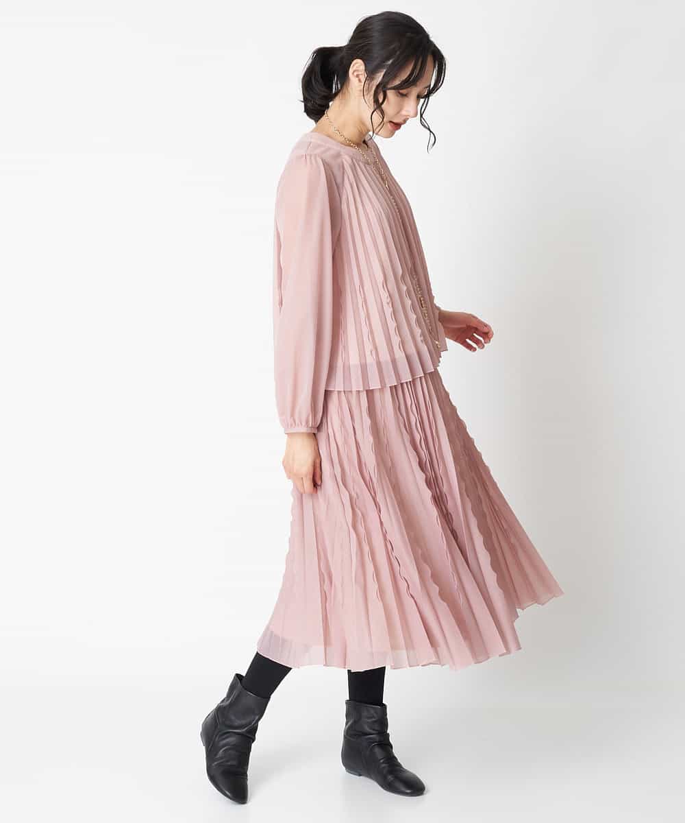 RBHAT21310 HIROKO BIS(ヒロコ ビス) 【洗える】三日月プリーツトリコットスカート ピンク