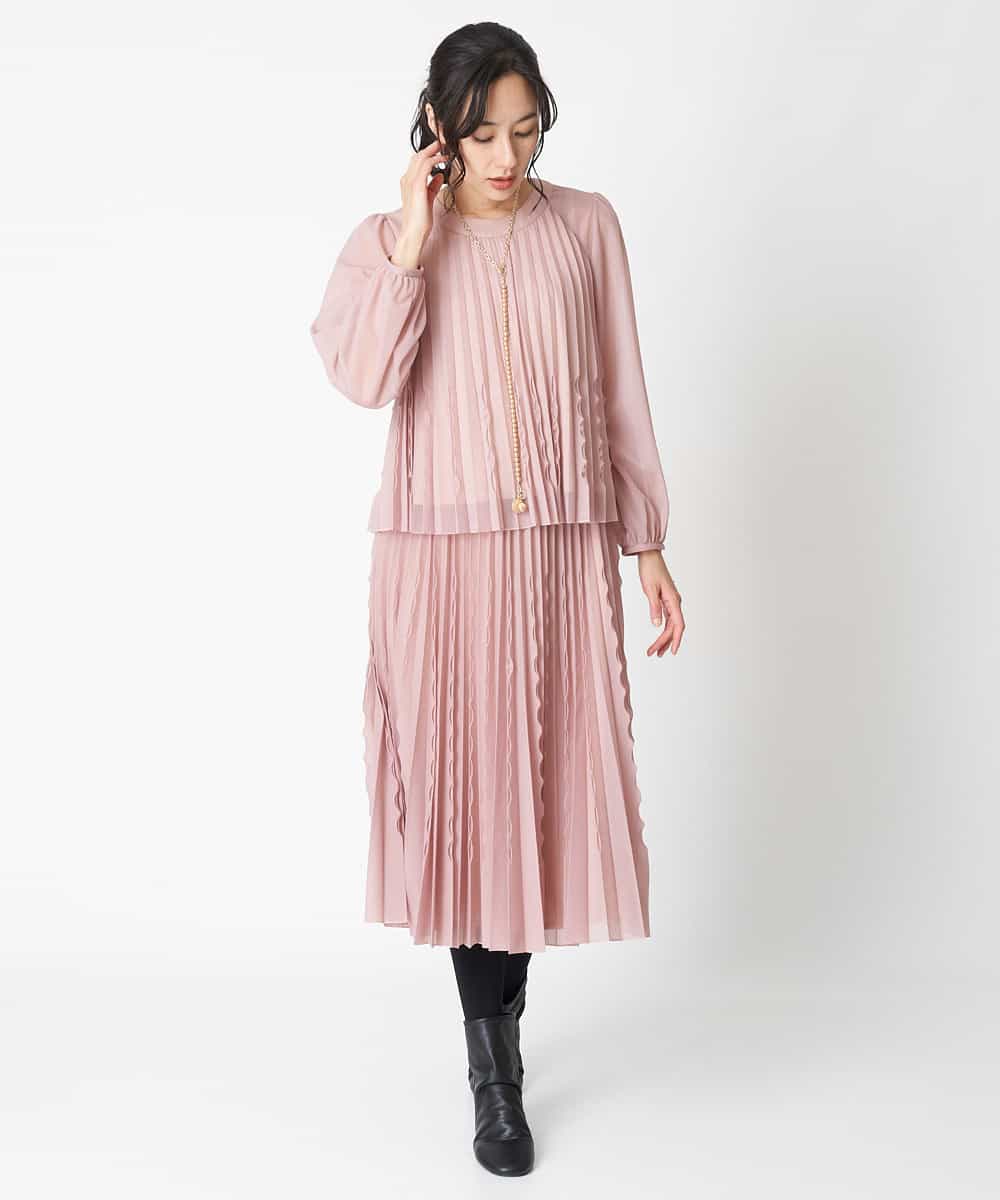 RBHAT21310 HIROKO BIS(ヒロコ ビス) 【洗える】三日月プリーツトリコットスカート ピンク