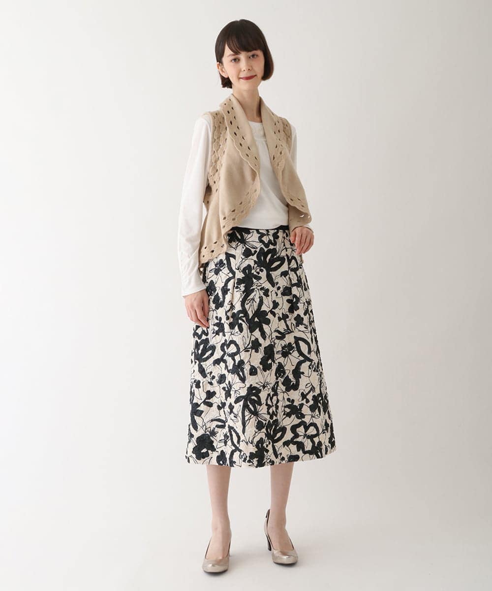 RBHAV45330 HIROKO BIS(ヒロコ ビス) 【洗える】フクレジャカードフラワープリントスカート ベージュ