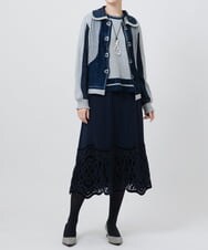 RBHAX16330 HIROKO BIS(ヒロコ ビス) 【洗える】ベロア刺繍レースフレアスカート ブラック