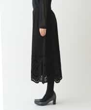 RBHAX16330 HIROKO BIS(ヒロコ ビス) 【洗える】ベロア刺繍レースフレアスカート ブラック