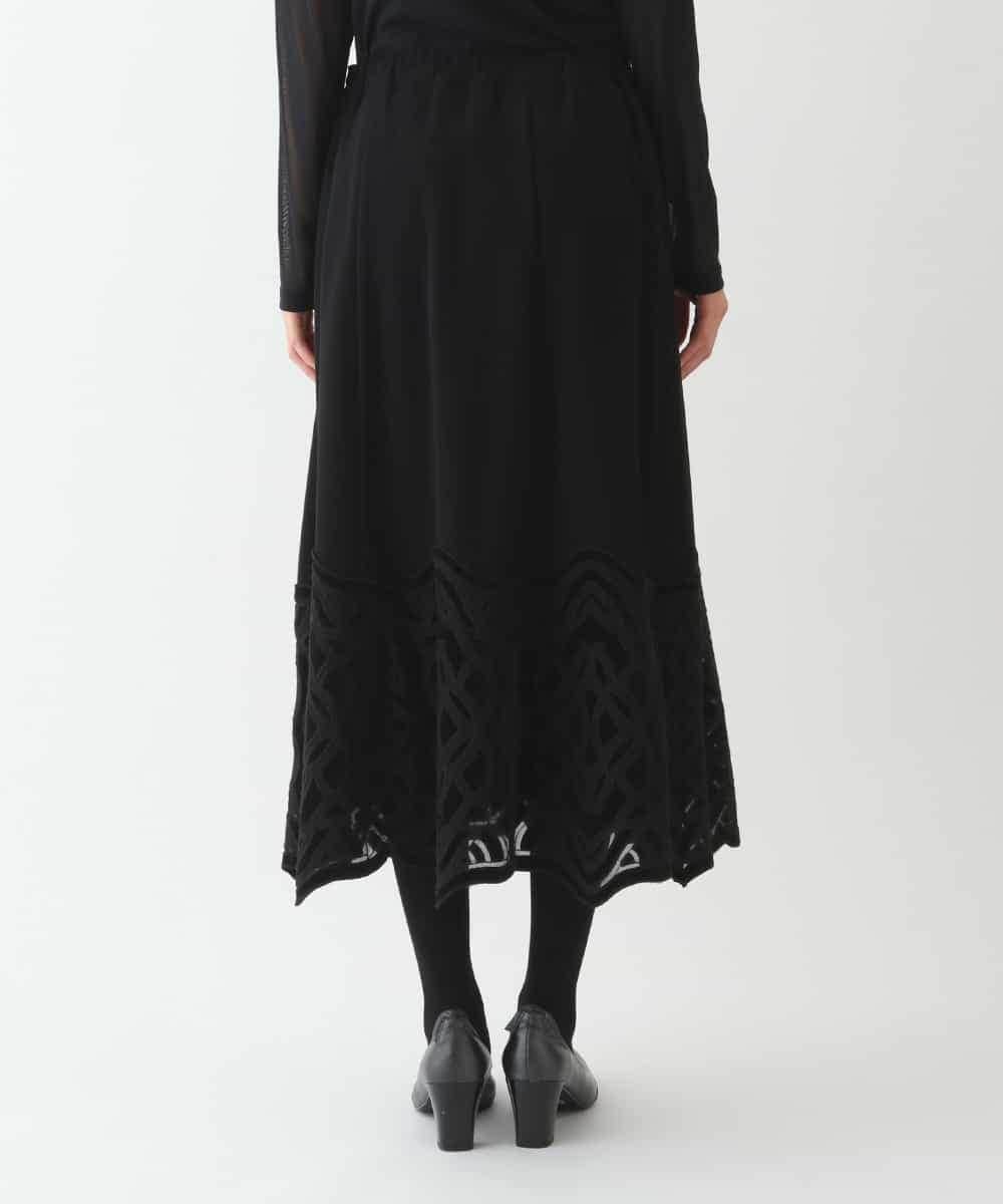 RBHAX16330 HIROKO BIS(ヒロコ ビス) 【洗える】ベロア刺繍レースフレアスカート ブラック