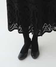 RBHAX16330 HIROKO BIS(ヒロコ ビス) 【洗える】ベロア刺繍レースフレアスカート ブラック