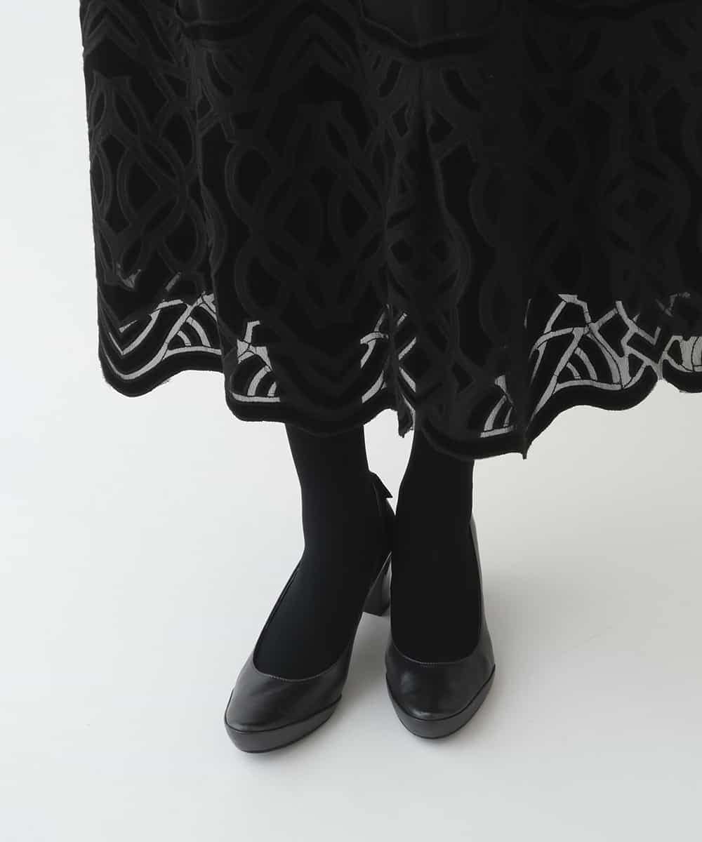 RBHAX16330 HIROKO BIS(ヒロコ ビス) 【洗える】ベロア刺繍レースフレアスカート ブラック