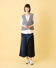 RBHED11270 HIROKO BIS(ヒロコ ビス) 異素材ジョイントリメイク風デニムスカート /洗濯機で洗える ネイビー