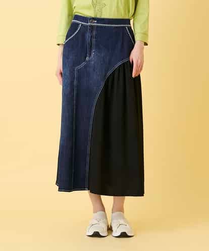 RBHED11270 HIROKO BIS 異素材ジョイントリメイク風デニムスカート