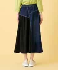 RBHED11270 HIROKO BIS(ヒロコ ビス) 異素材ジョイントリメイク風デニムスカート ネイビー