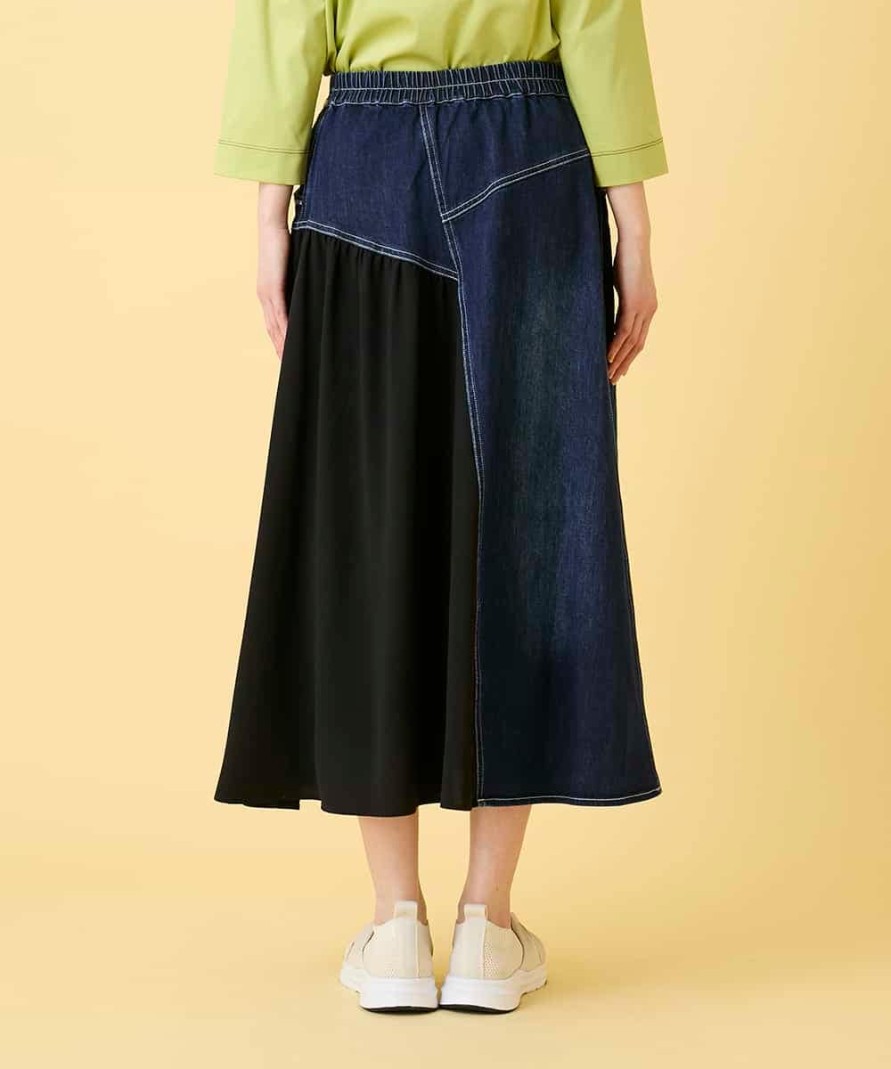 RBHED11270 HIROKO BIS(ヒロコ ビス) 異素材ジョイントリメイク風デニムスカート ネイビー