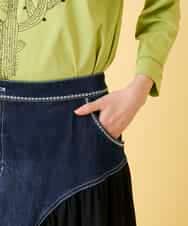 RBHED11270 HIROKO BIS(ヒロコ ビス) 異素材ジョイントリメイク風デニムスカート ネイビー