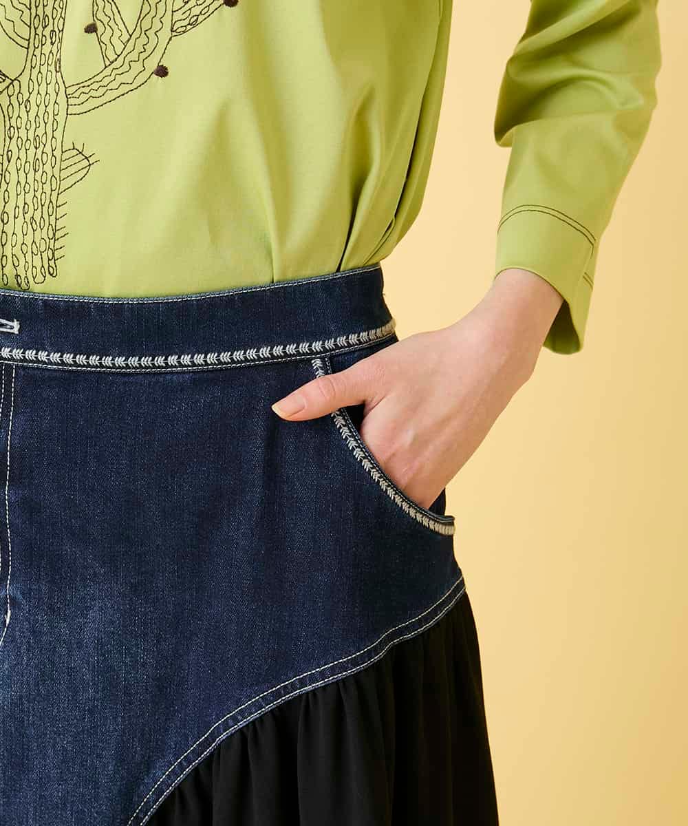 RBHED11270 HIROKO BIS(ヒロコ ビス) 異素材ジョイントリメイク風デニムスカート ネイビー