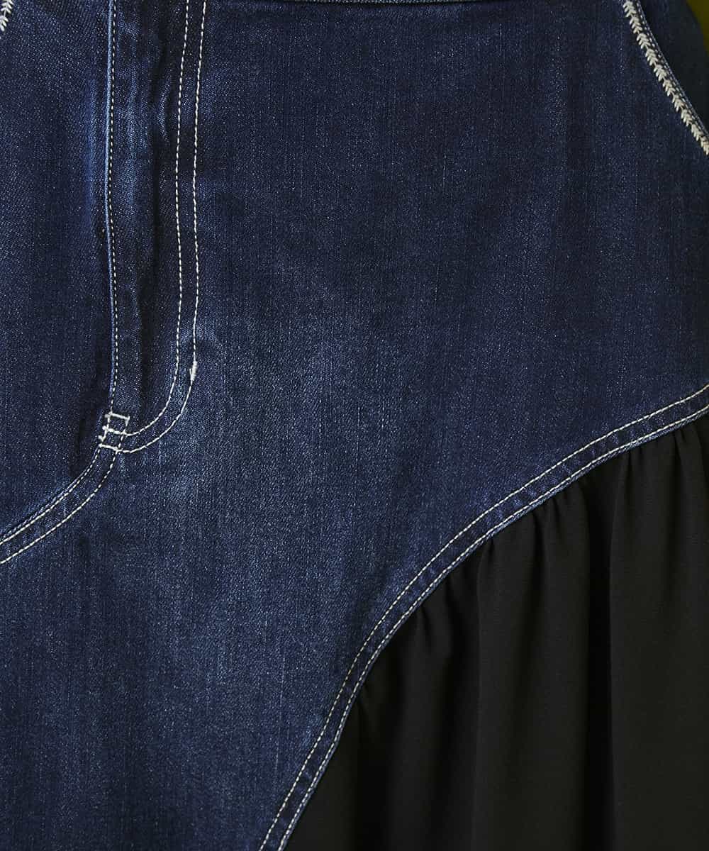 RBHED11270 HIROKO BIS(ヒロコ ビス) 異素材ジョイントリメイク風デニムスカート ネイビー