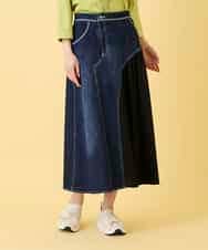 RBHED11270 HIROKO BIS(ヒロコ ビス) 異素材ジョイントリメイク風デニムスカート ネイビー