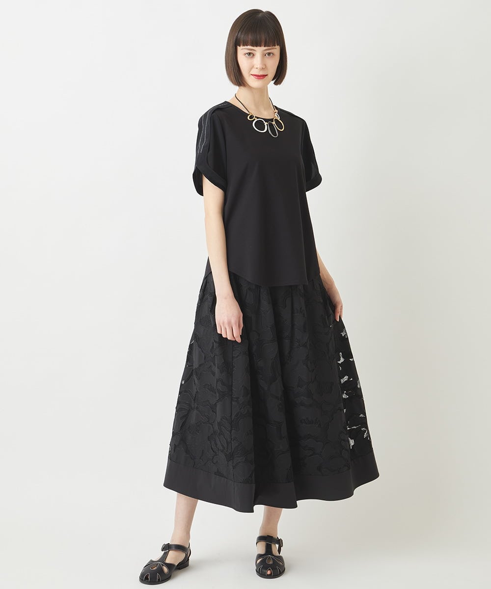 RBHFW27330 HIROKO BIS(ヒロコ ビス) フラワー刺繍チュールタフタスカート /洗える ブラック