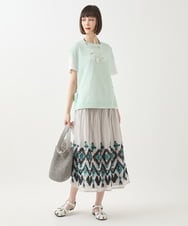 RBHGA12360 HIROKO BIS(ヒロコ ビス) エスニックモチーフシャーリングスカート /洗える ライトグレー