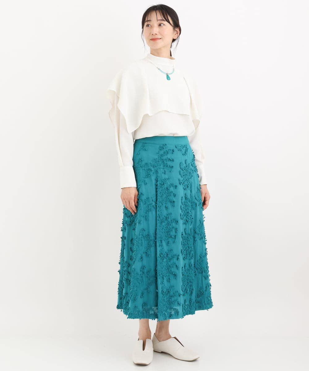 RBHGQ16290 HIROKO BIS(ヒロコ ビス) 【洗える】立体刺繍フレアスカート グリーン
