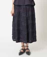 RBHGQ16290 HIROKO BIS(ヒロコ ビス) 【洗える】立体刺繍フレアスカート ネイビー