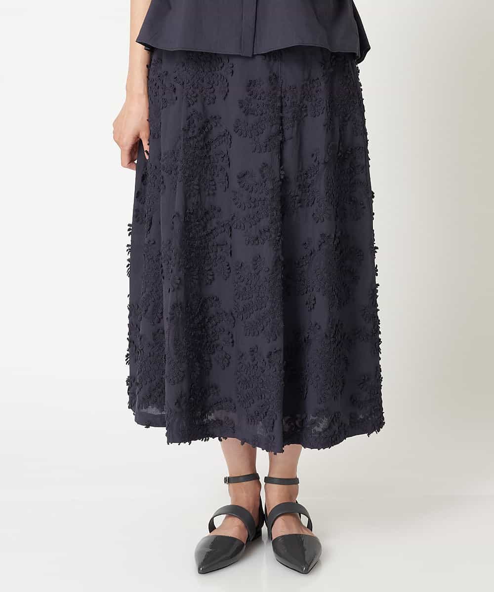 RBHGQ16290 HIROKO BIS(ヒロコ ビス) 【洗える】立体刺繍フレアスカート ネイビー