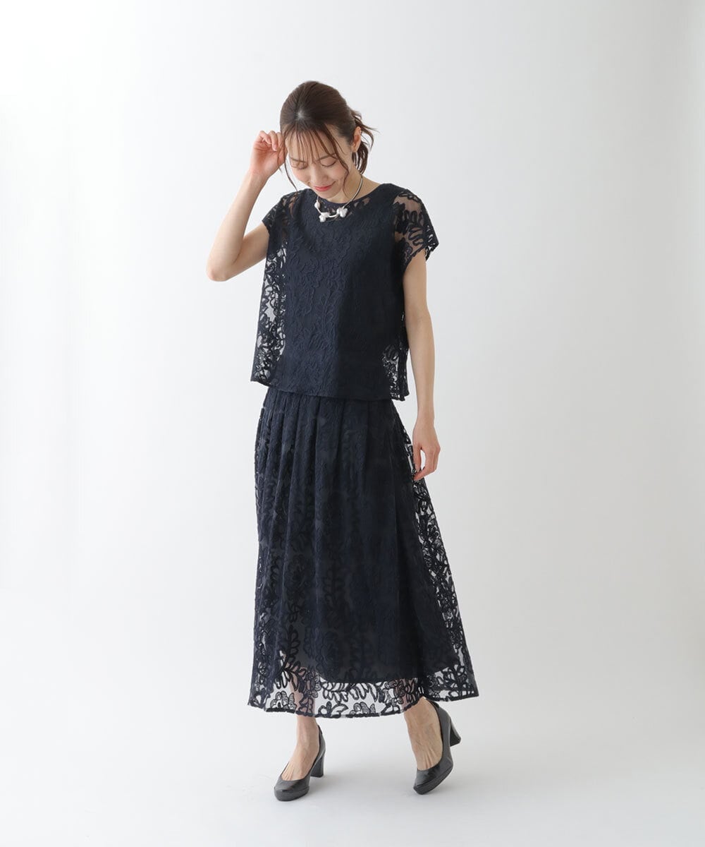 RBHHS06330 HIROKO BIS(ヒロコ ビス) 【洗える】フラワー刺繍チュールフレアスカート ライトグレー