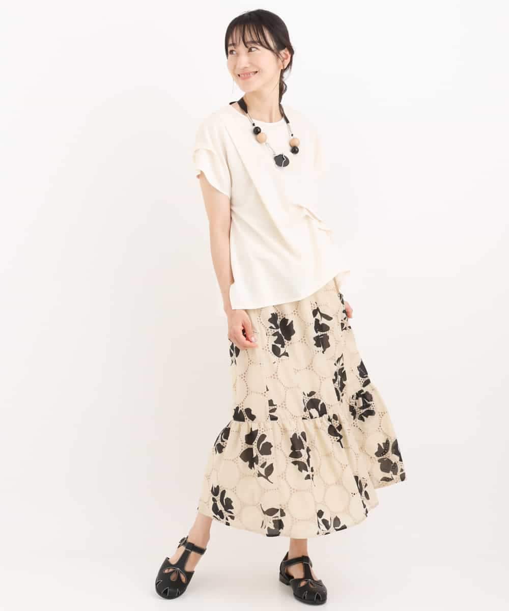 RBHIT02330 HIROKO BIS(ヒロコ ビス) 【洗える】サークル刺繍フラワープリントスカート ベージュ