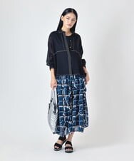 RBHJD21290 HIROKO BIS(ヒロコ ビス) 変形チェックアシンメトリーデザインスカート ネイビー