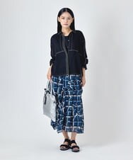 RBHJD21290 HIROKO BIS(ヒロコ ビス) 変形チェックアシンメトリーデザインスカート ネイビー