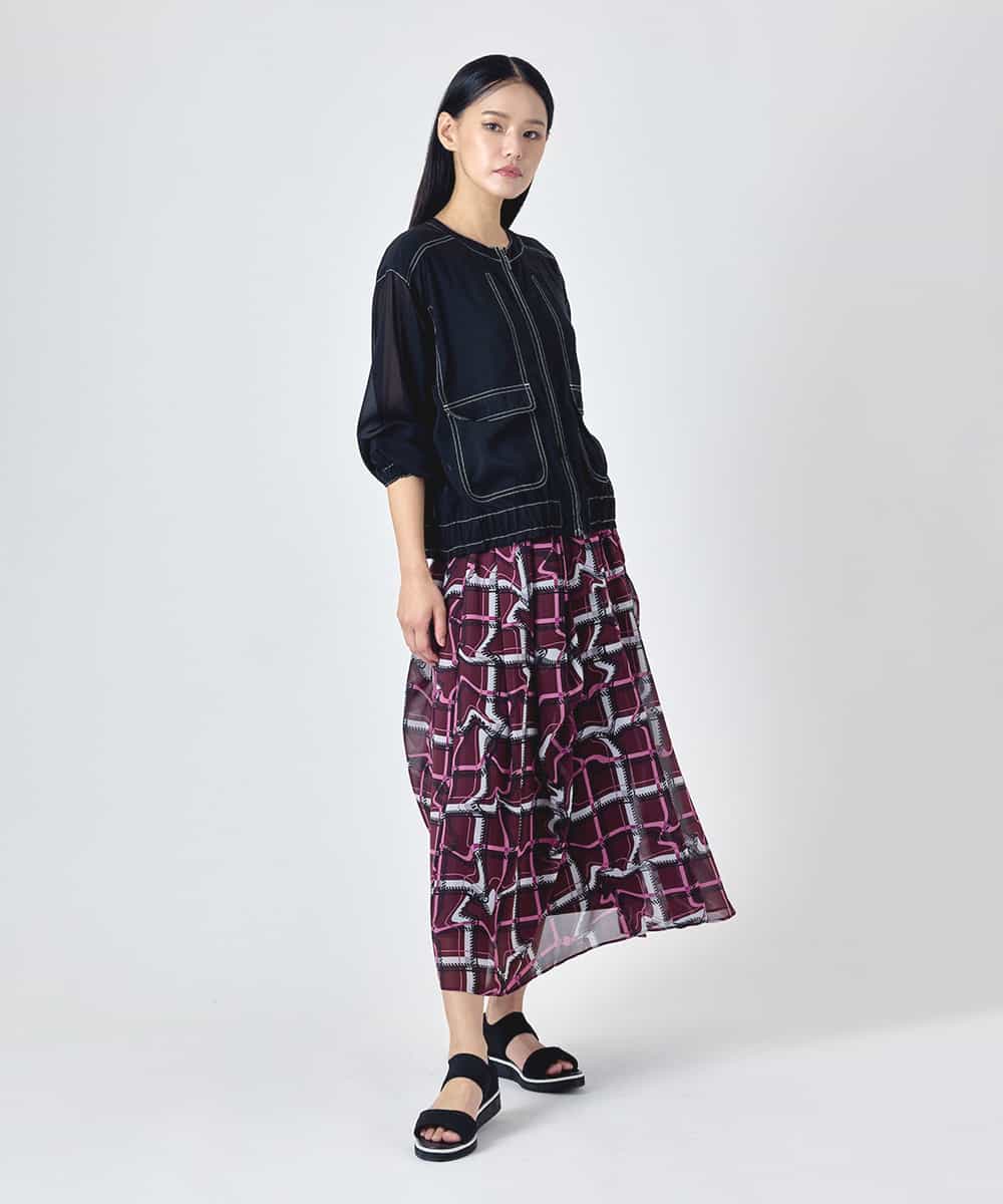 RBHJD21290 HIROKO BIS(ヒロコ ビス) 変形チェックアシンメトリーデザインスカート ネイビー