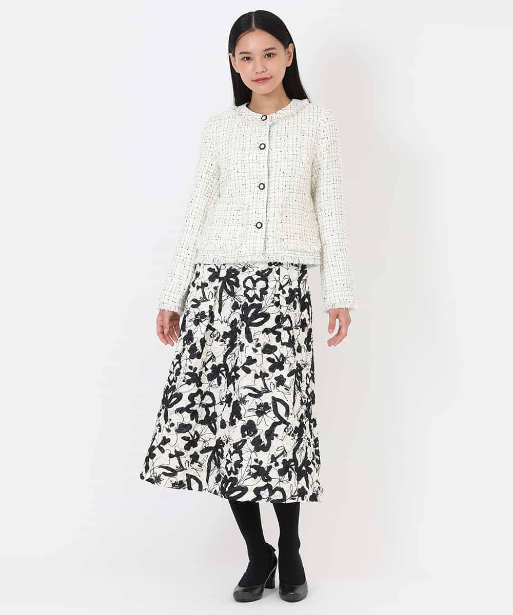 RBJAV35490 HIROKO BIS(ヒロコ ビス) ラメツイードフリンジジャケット ホワイト