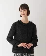 RBJAV35490 HIROKO BIS(ヒロコ ビス) ラメツイードフリンジジャケット ブラック