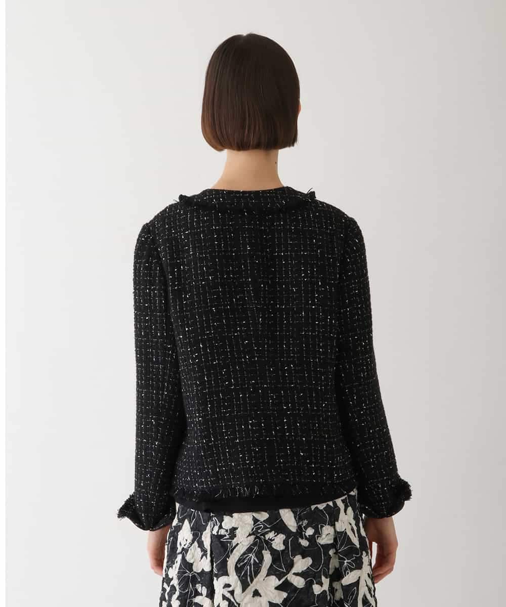 RBJAV35490 HIROKO BIS(ヒロコ ビス) ラメツイードフリンジジャケット ブラック