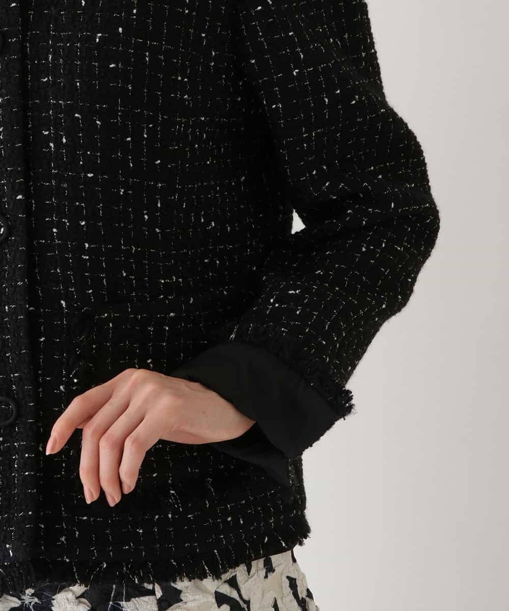 RBJAV35490 HIROKO BIS(ヒロコ ビス) ラメツイードフリンジジャケット ブラック