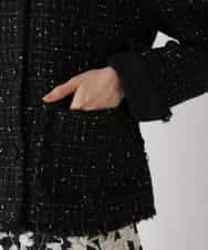 RBJAV35490 HIROKO BIS(ヒロコ ビス) ラメツイードフリンジジャケット ブラック