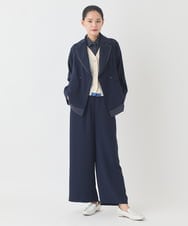 RBJDD02450 HIROKO BIS(ヒロコ ビス) 無地×ストライプレイヤード風ジャケット /洗える ネイビー