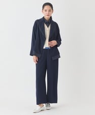 RBJDD02450 HIROKO BIS(ヒロコ ビス) 無地×ストライプレイヤード風ジャケット /洗える ネイビー