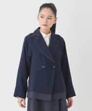 RBJDD02450 HIROKO BIS(ヒロコ ビス) 無地×ストライプレイヤード風ジャケット ネイビー