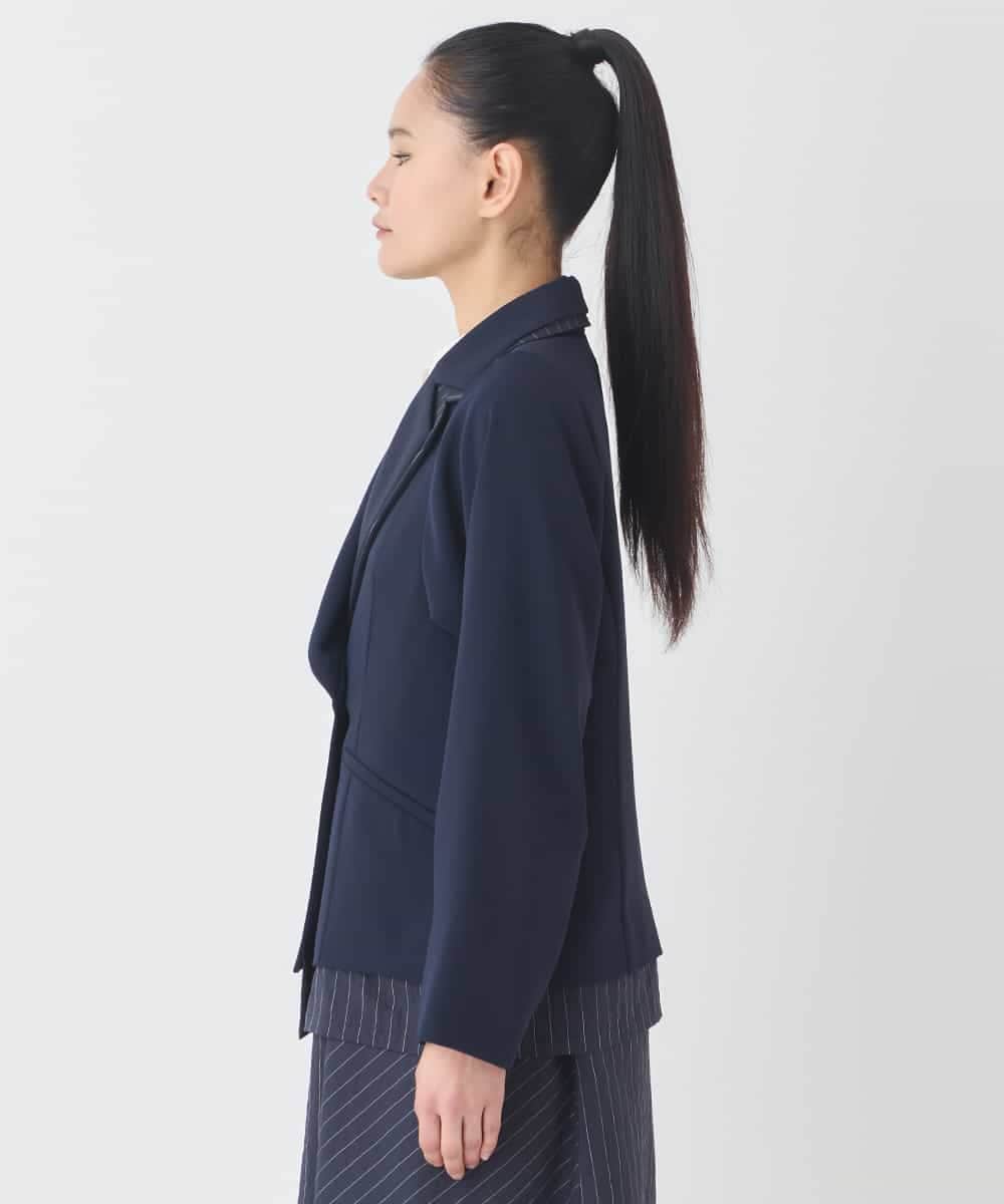 RBJDD02450 HIROKO BIS(ヒロコ ビス) 無地×ストライプレイヤード風ジャケット ネイビー