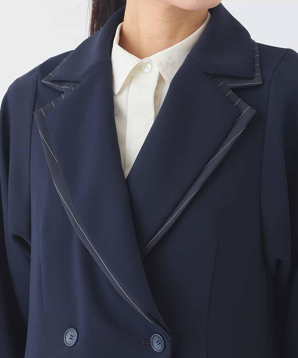 RBJDD02450 HIROKO BIS(ヒロコ ビス) 無地×ストライプレイヤード風ジャケット ネイビー