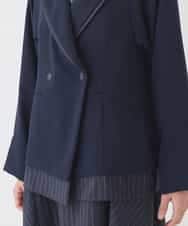 RBJDD02450 HIROKO BIS(ヒロコ ビス) 無地×ストライプレイヤード風ジャケット ネイビー