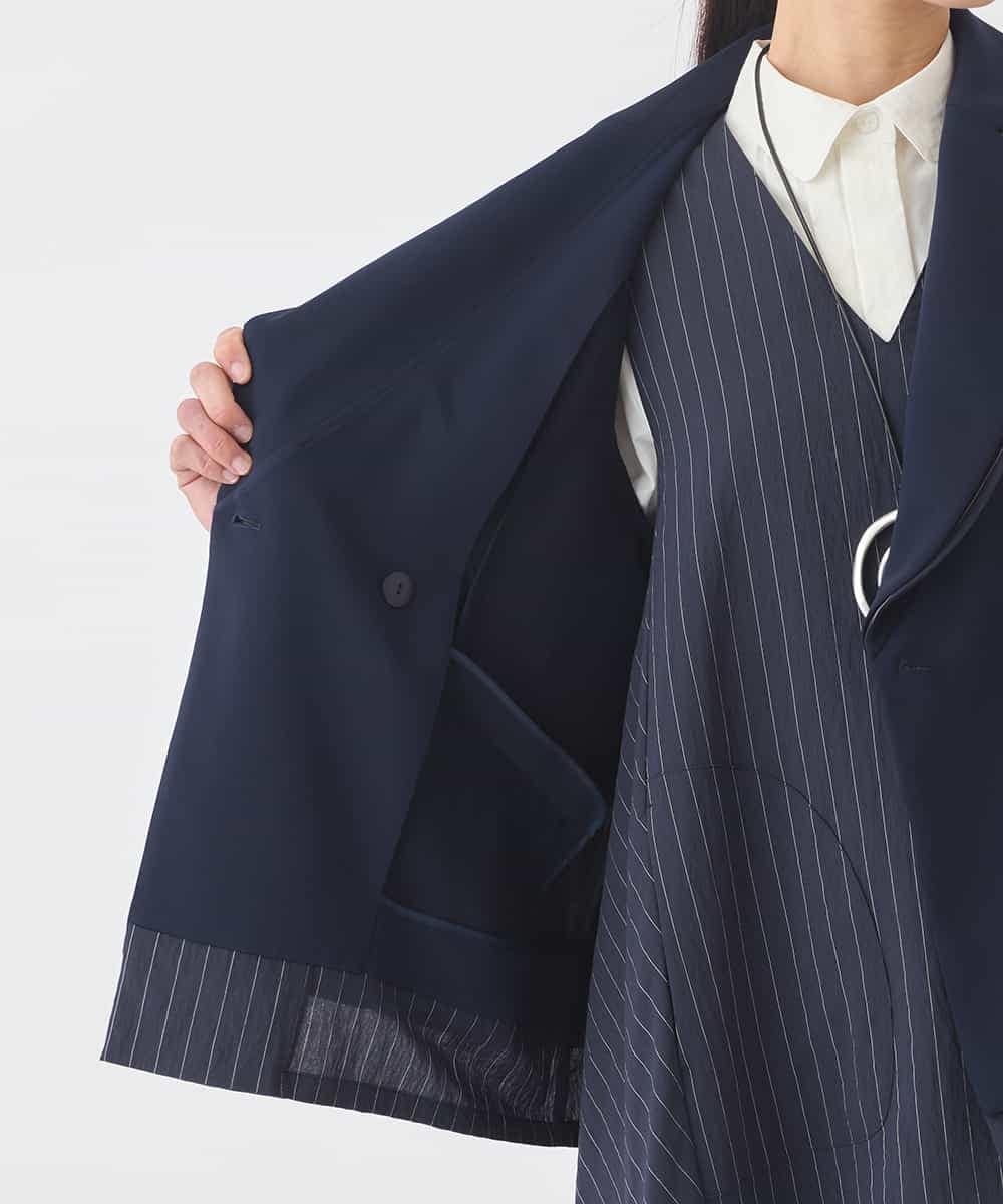 RBJDD02450 HIROKO BIS(ヒロコ ビス) 無地×ストライプレイヤード風ジャケット ネイビー